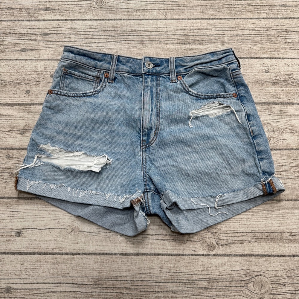 American Eagle Shorts Women's 6 Blue Strigid Denim High Rise Cut Off Distressed